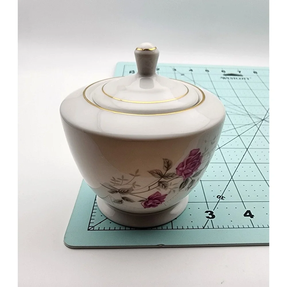 Vintage Tangshan Fine China Sugar‎ Bowl White W/ Pink Roses